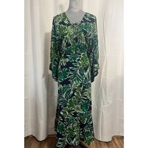 Onshore Tropical Leaf Print Maxi Dress in Green and Navy